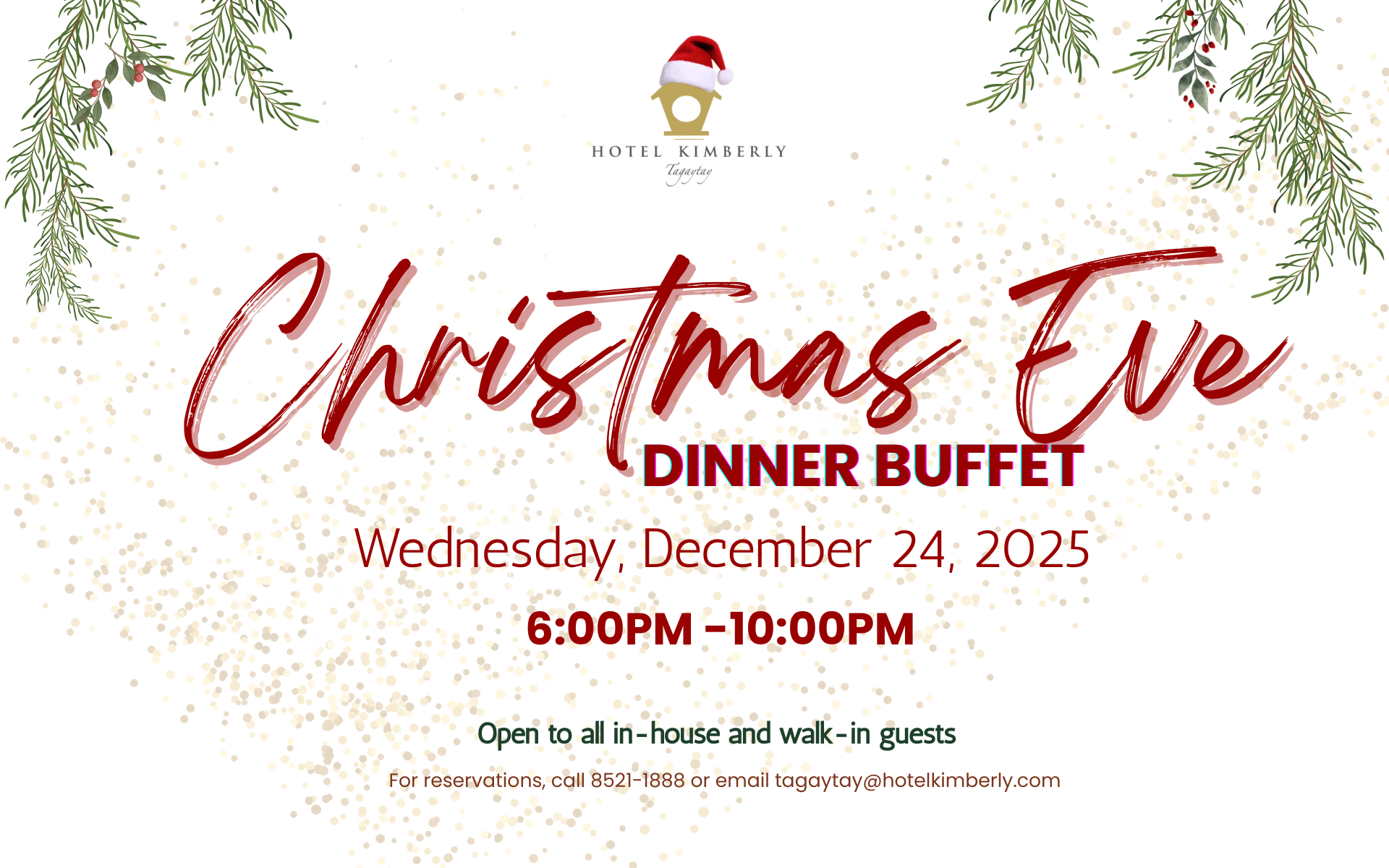 Christmas Eve Buffet Dinner (Adult) December 24, 2025 - Hotel Kimberly Tagaytay