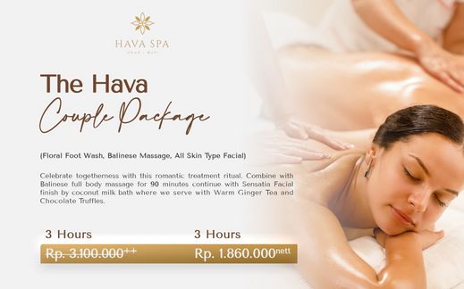 The Hava Couple Package : Balinese massage 90" continue with Sensatia Facial and Coconut Milk Bath